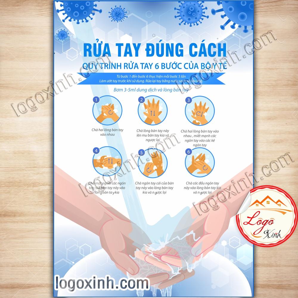 LOGO TEM STICKER BIỂN BẢNG HƯỚNG DẪN RỬA TAY ĐÚNG CÁCH PHÒNG CHỐNG DỊCH COVID 19, WASH HAND INSTRUCTION