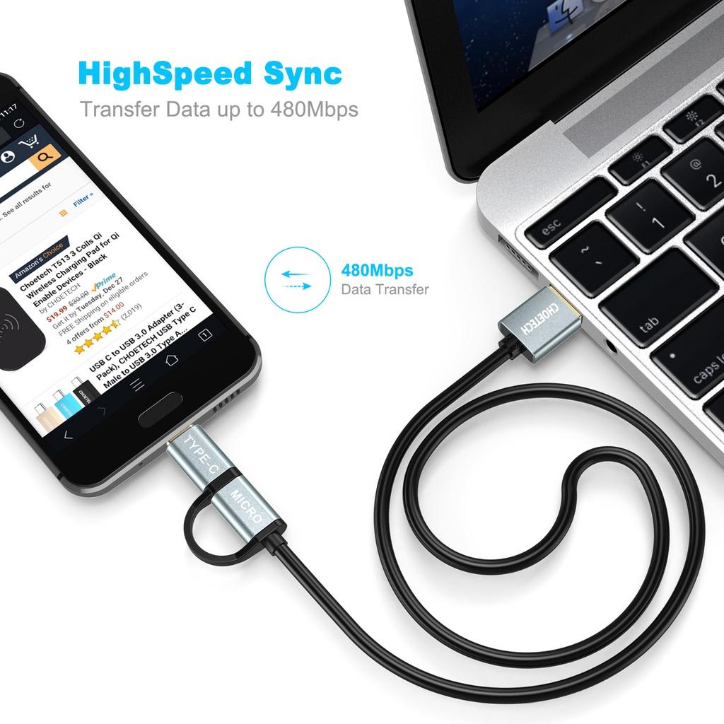 Cáp sạc 2 in 1 USB to Type C+ Micro Choetech XAC-0012 (Hàng chính hãng)