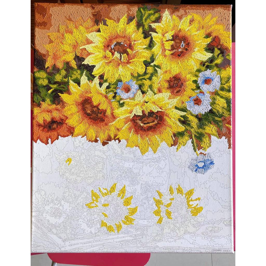 Khung dày 2.5cm Tổng hợp các mẫu Tranh Sơn dầu số hóa hoa hướng dương size 40x50 đã căng khung và đầy đủ phụ kiện