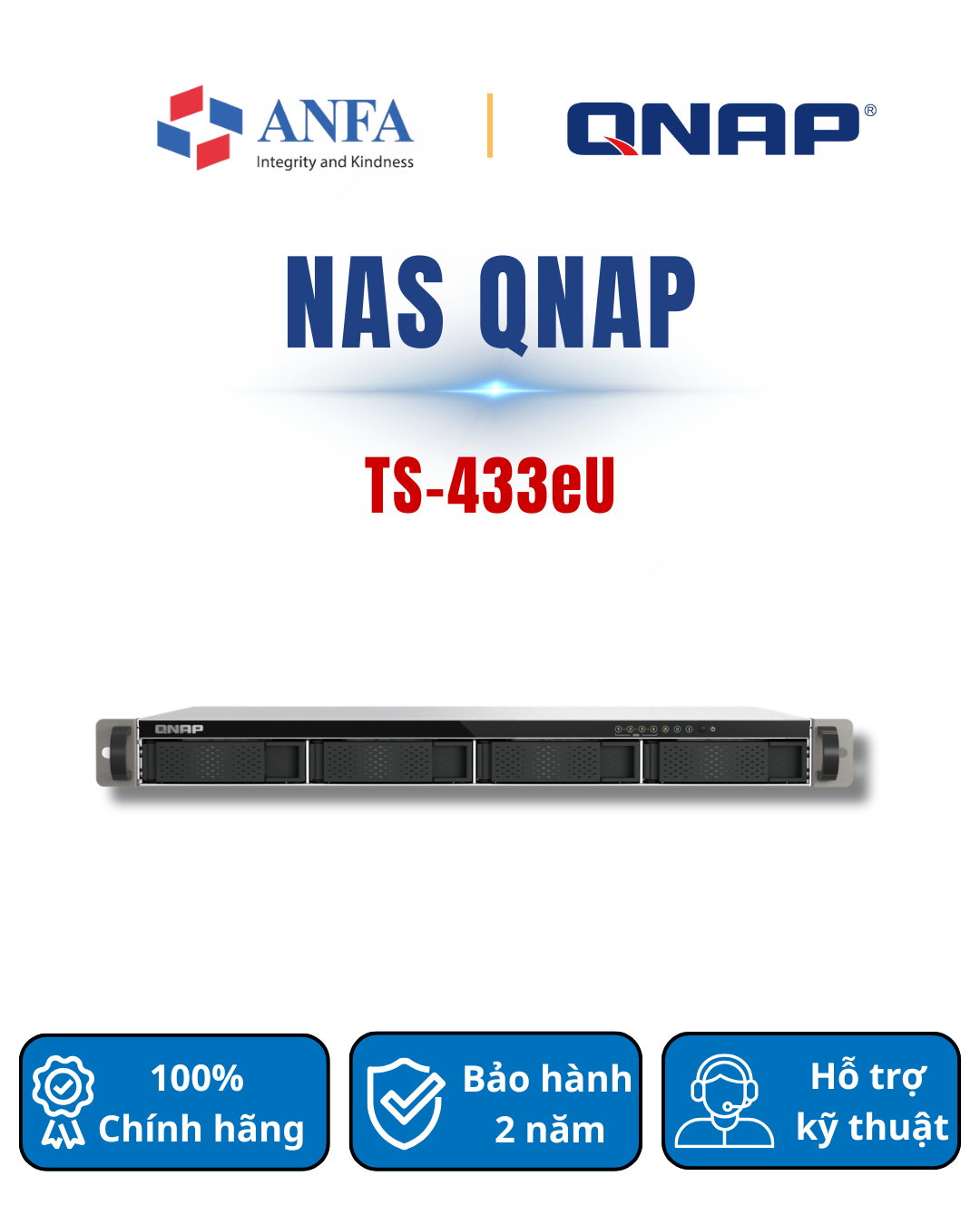 Thiết bị lưu trữ Nas QNAP, Model: TS-433eU- Hàng chính hãng
