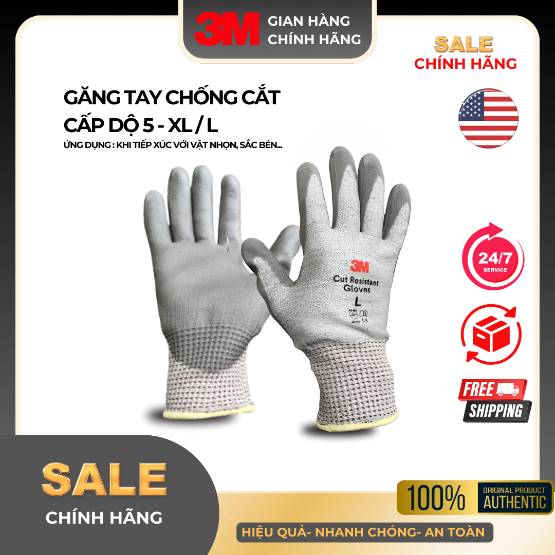 Găng Tay Chống Cắt 3M Cấp Độ 5 Cut Resistant Gloves Size Xl