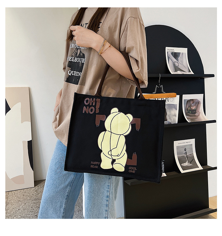 Túi vải tote bag 2 quai họa tiết vintage in hình gấu dễ thương TT05-C9357