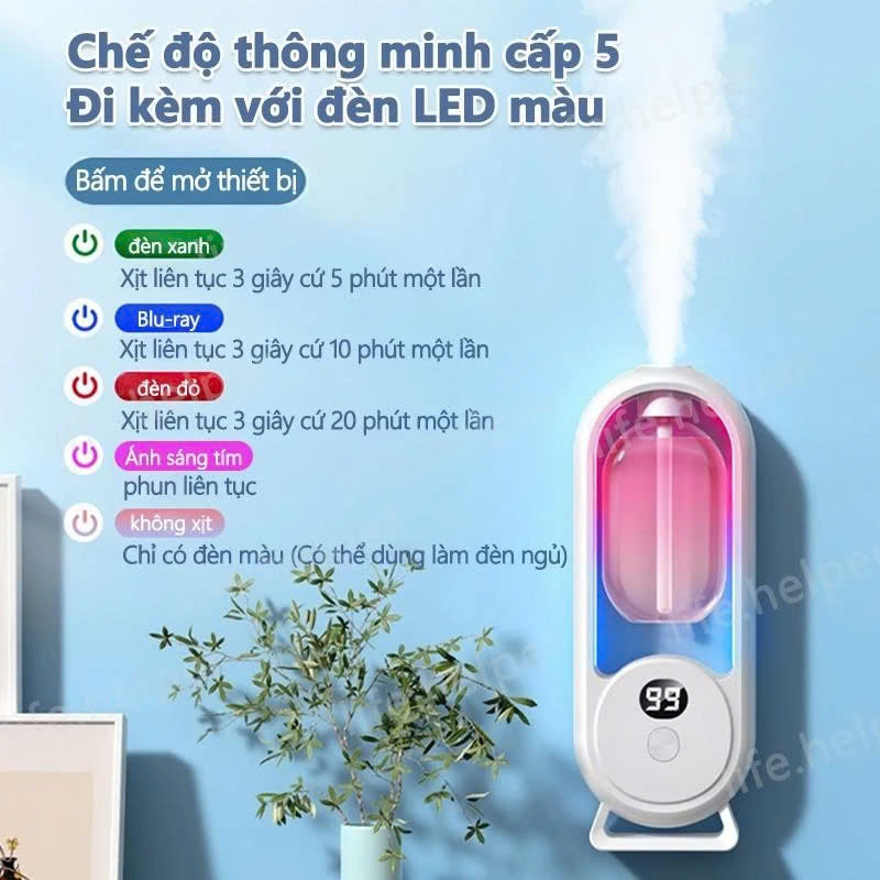Bộ Máy Xịt Thơm Phòng Tự Động 5 Chế Độ (Gồm Máy &amp; 01 Lõi Tinh Dầu) Máy Khuyếch Tán Tinh Dầu Decor Phòng Ngủ