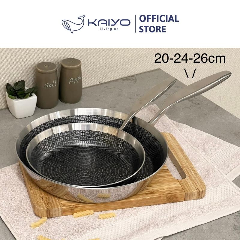 Chảo inox chống dính hoa văn nổi thân đáy liền 3 lớp tri-ply Kaiyo, size 24cm