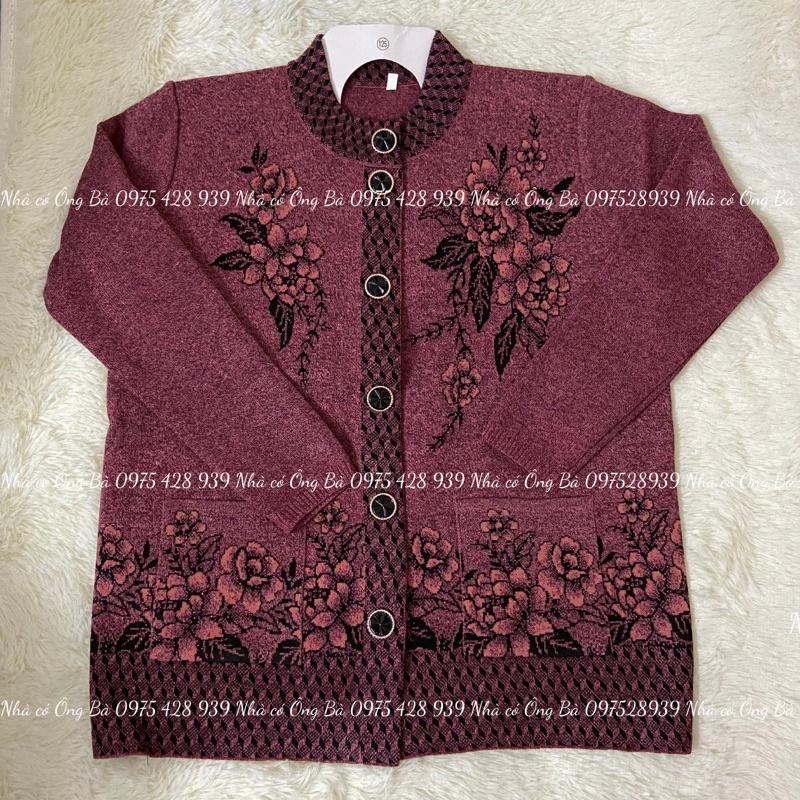 (LOẠI 1) Áo len thêu hoa cardigan cho bà mùa đông, áo khoác mùa đông cho bà cho mẹ trung niên