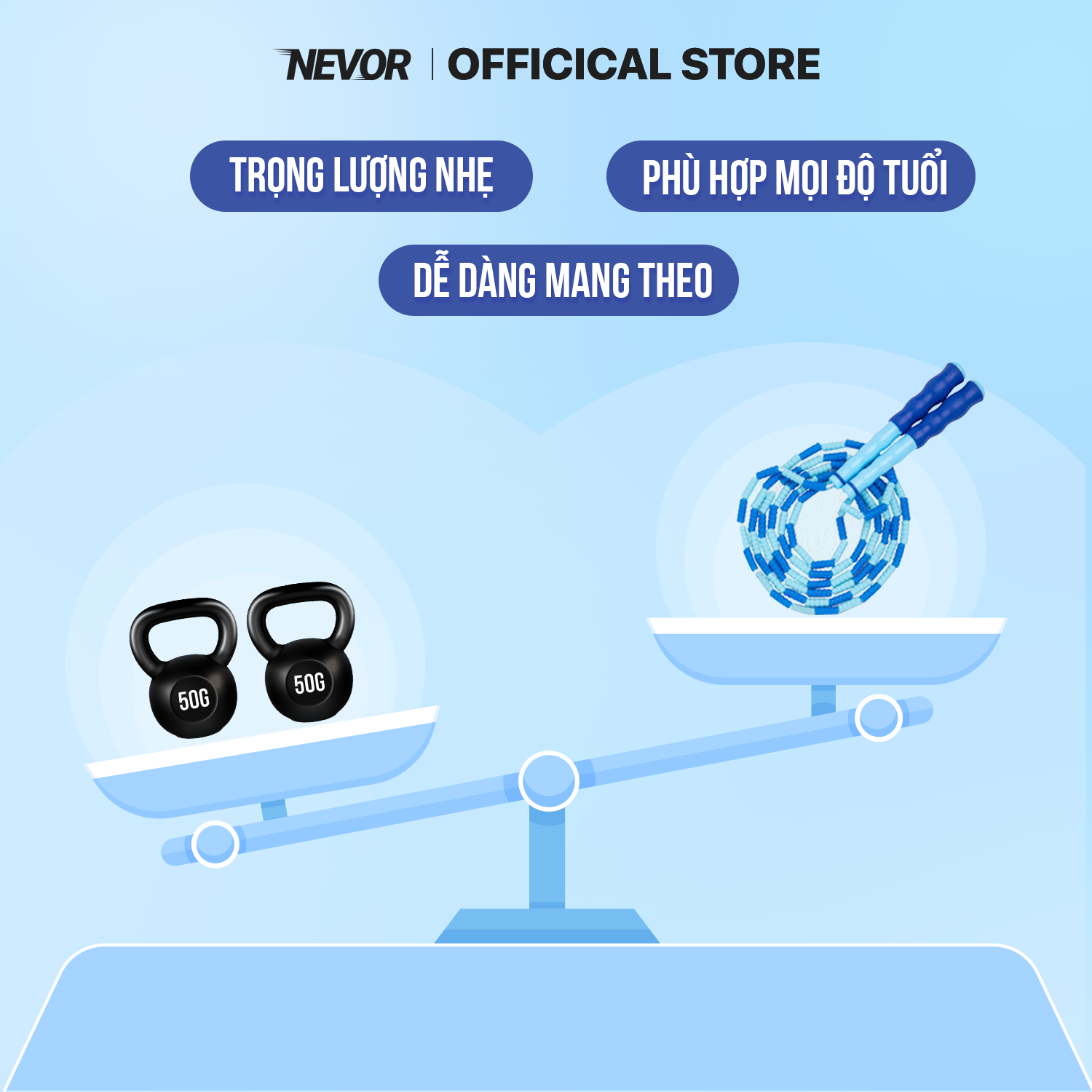Dây nhảy thể lực trẻ em Nevor DNTE01 có thể điều chỉnh độ dài giúp tăng khả năng phản xạ, hỗ trợ giảm cân, tăng chiều cao,...