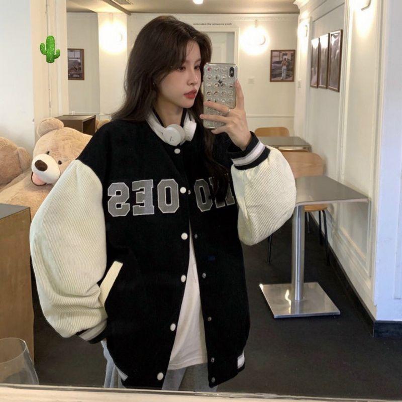 Video ảnh thật Áo Khoác Nhung Tăm 2 lớp Thêu Chữ CHOOSE Áo BomBer Bóng Chày Nam Nữ Phong Cách Hàn Quốc
