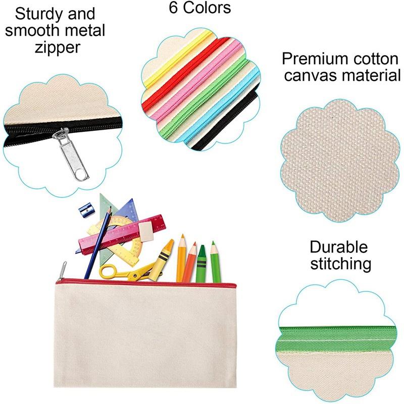 Cotton Canvas Makeup Bag,Multipurpose Cosmetic Pen Bag with Zipper Travel Toiletry Pouch,Blank DIY Craft Bag Pencil Bag