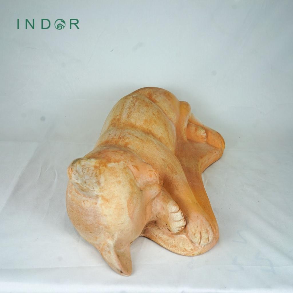 Tượng mèo lười dáng nằm chất liệu đất nung terracotta size M - XL Tượng decor trang trí nội ngoại thất