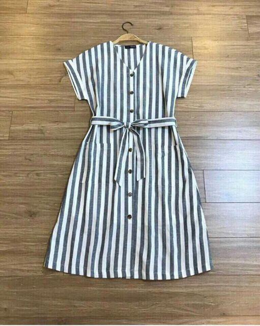 Váy Kẻ Dáng Suông Kèm Đai Cho Nữ