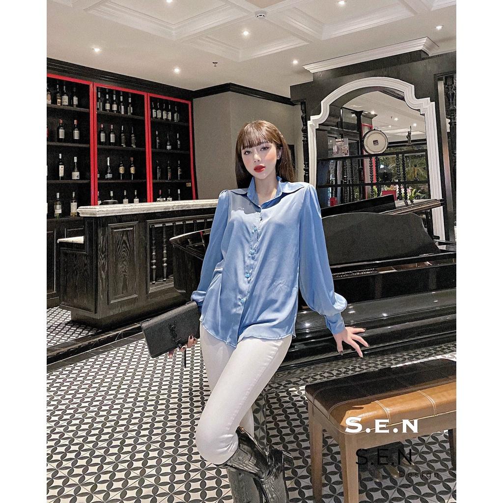 Áo sơ mi cổ đức bo tay lụa bóng thời trang Banamo Fashion 374