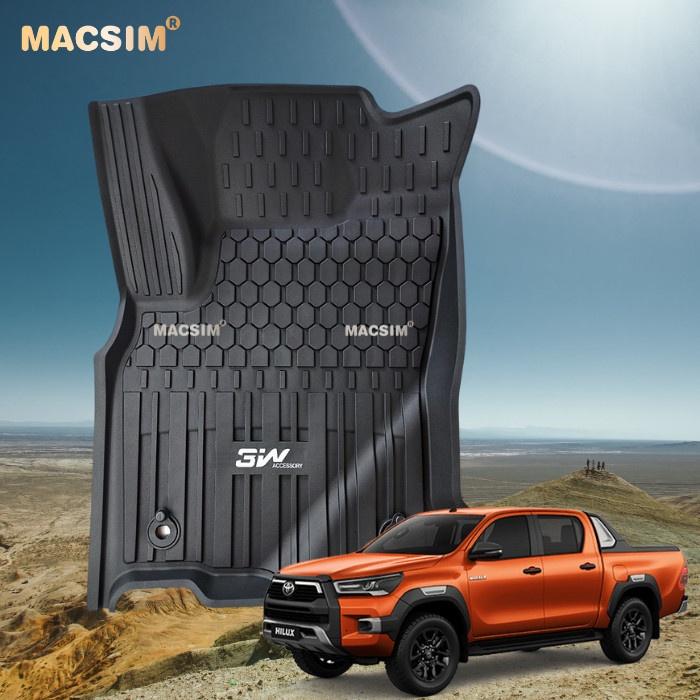 Thảm lót sàn xe ô tô Toyota Hilux 2020 - nay Nhãn hiệu Macsim 3W chất liệu nhựa TPE đúc khuôn cao cấp - màu đen