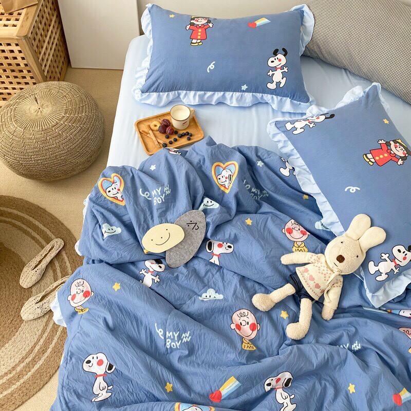 Bộ chăn ga Cotton Đũi 100% Phối Bèo Siêu Mềm Mịn Mát- Hàng nhập khẩu