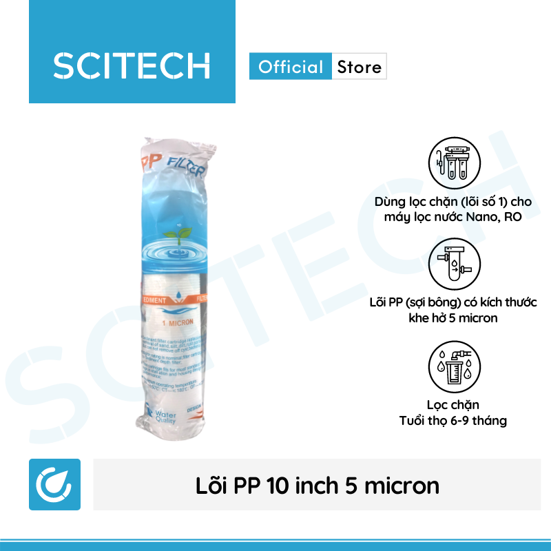 Combo 10 lõi lọc PP 10 inch 5 micron - Lõi số 1 máy lọc nước Nano/UF/RO, bộ lọc thô - Hàng chính hãng