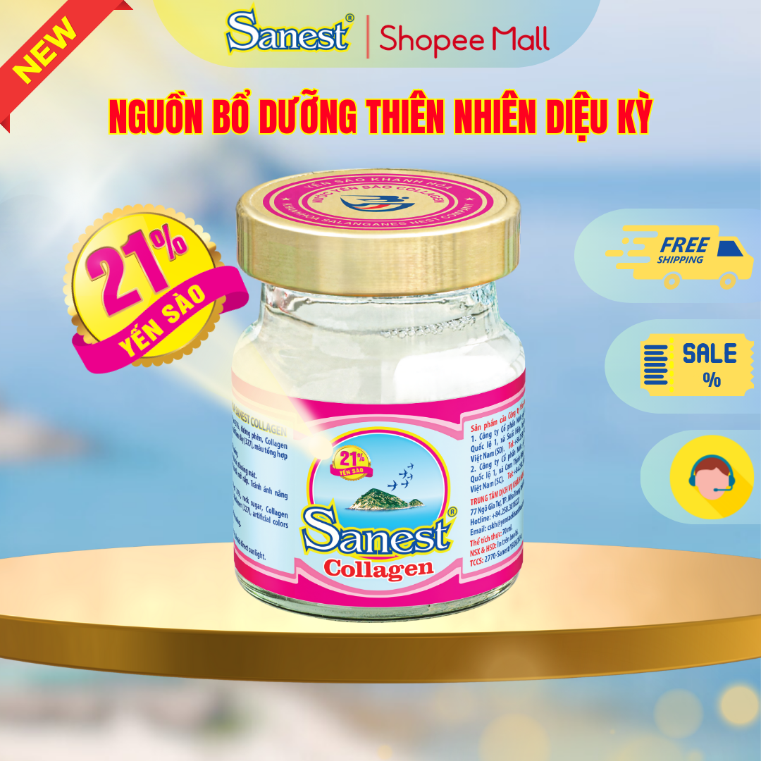 NEW [ Combo 20 lọ] Nước Yến sào Khánh Hòa Sanest 21% - Collagen