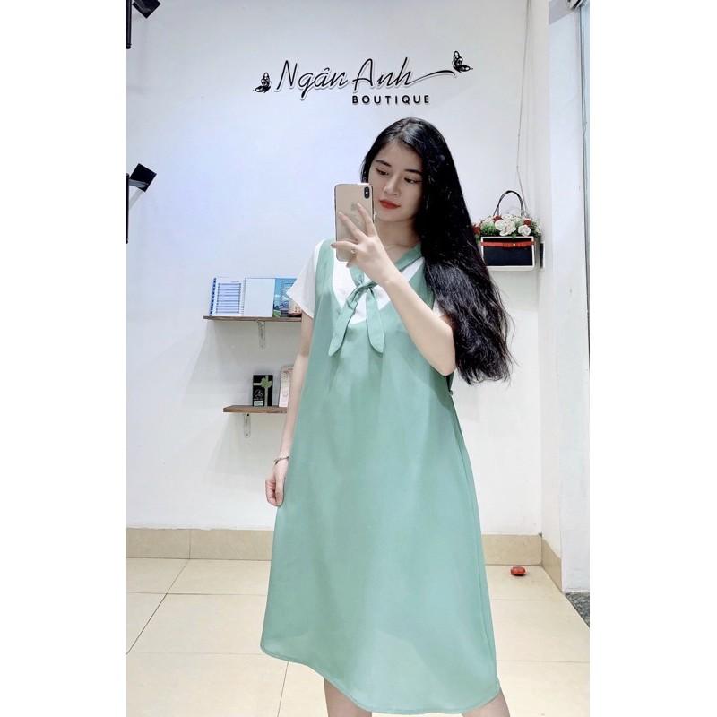 Đầm bầu nơ phối màu