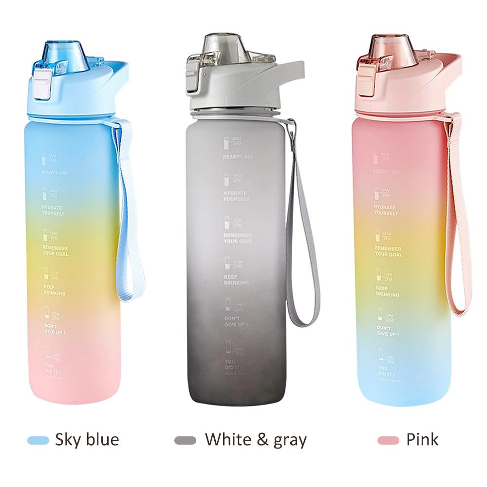 Bình Nước Thể Thao 1.1L Có Vạch Đánh Dấu Thời Gian Không Chứa Bpa & Chống Rò Rỉ