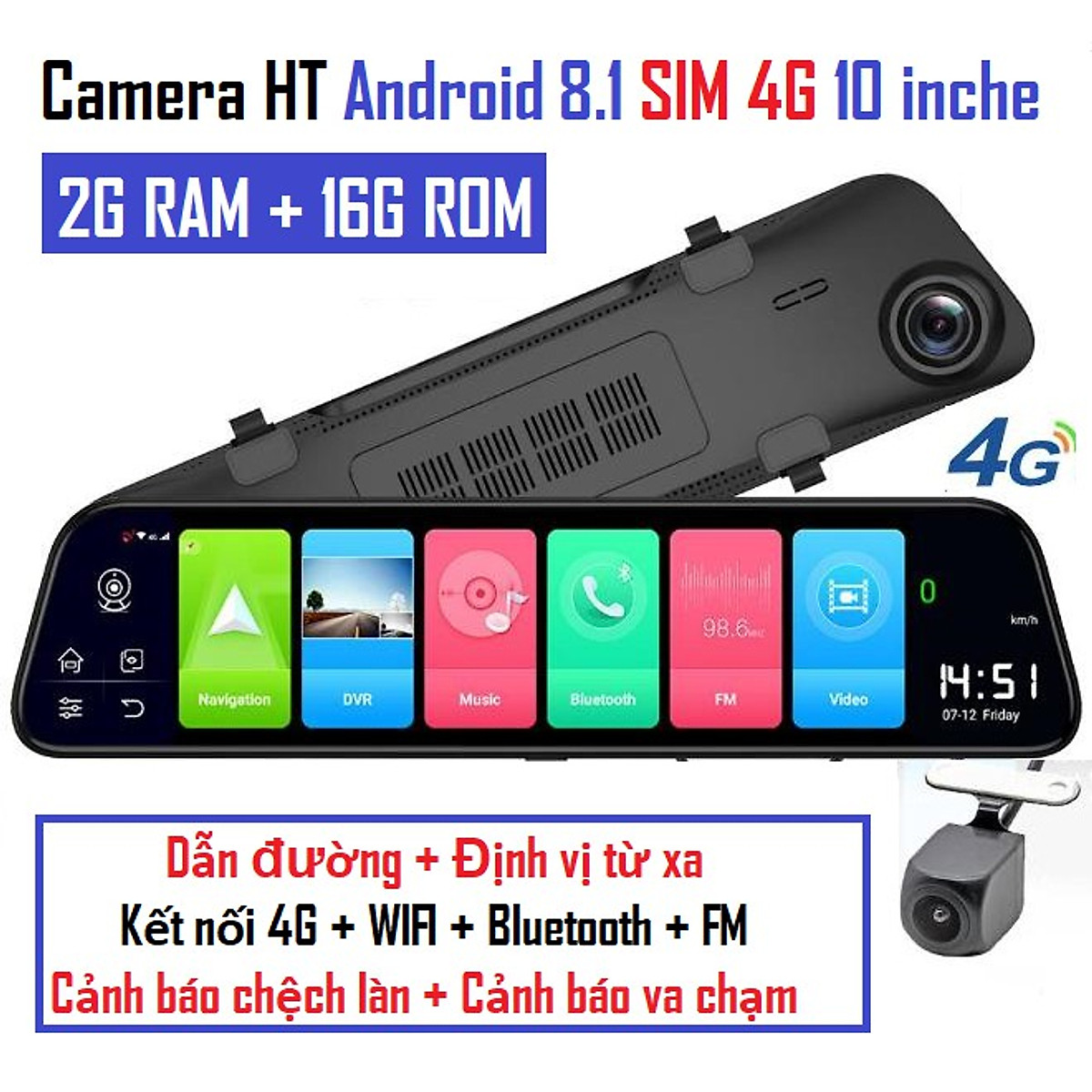 Camera hành trình android CDM-Z55 8.1 sim 4G (10inch)