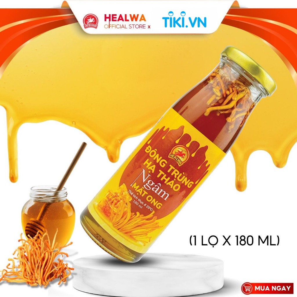 Đông trùng hạ thảo ngâm mật ong nguyên chất Healwa chai lớn 180ml hỗ trợ tăng cường sức khỏe