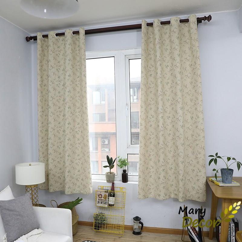 Rèm cửa trang trí vải bố linen đẹp - họa tiết cành lá hoa nhí R-G03