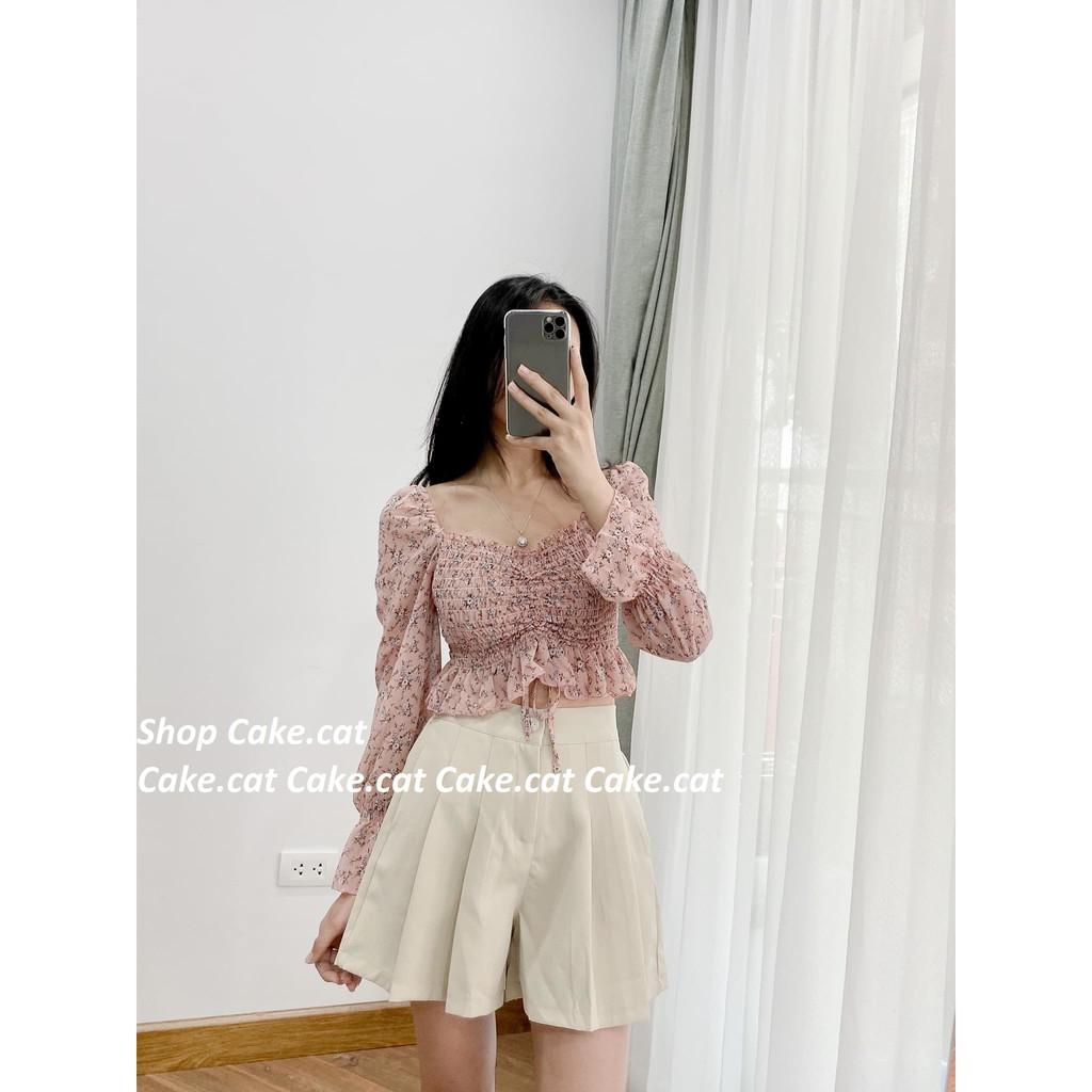 ÁO CROPTOP HOA NHÍ CHUN RÚT NGỰC 4 MÀU