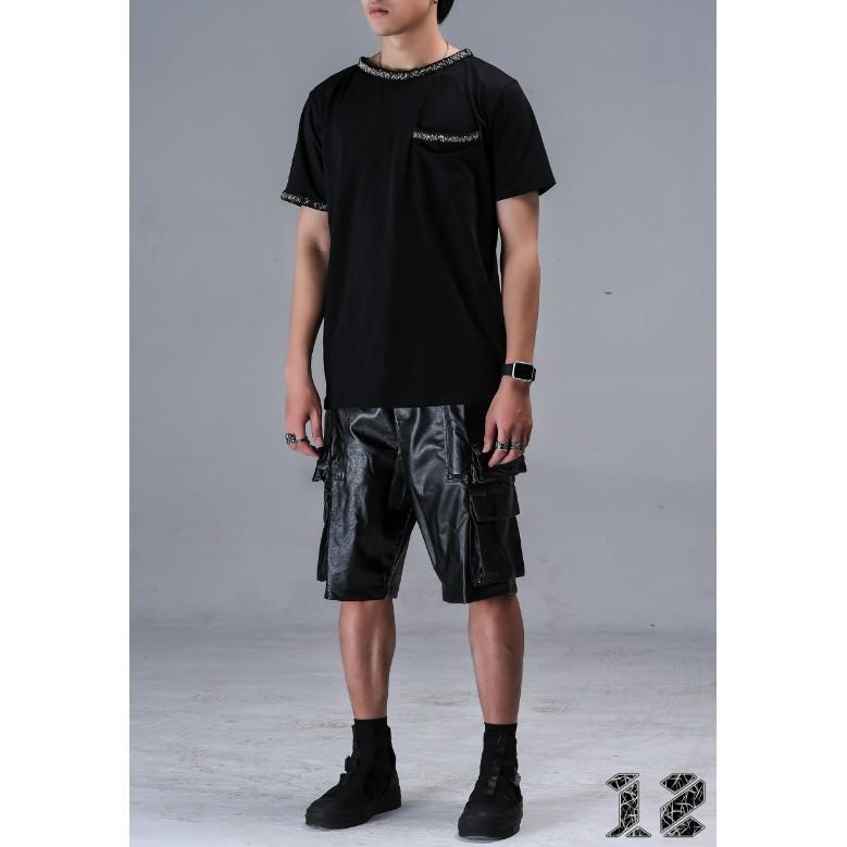Áo Phông Nam 12.DESTINY Chi Tiết Đính Cườm Chạy Viền Cổ Chất Liệu Premium Cotton Màu Đen