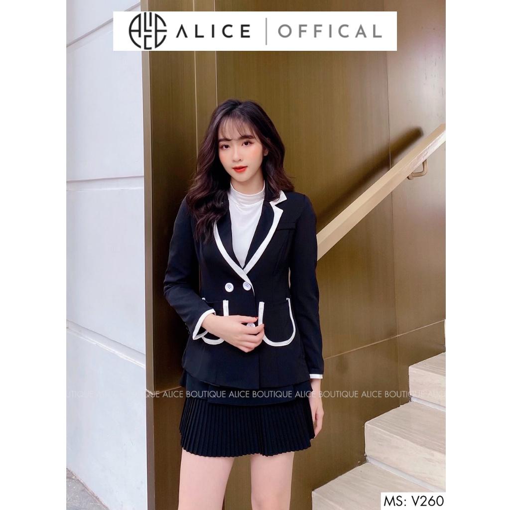 Áo Vest Nữ Thiết Kế Màu Đen ALICE Phối Viền Trắng Trẻ Trung Thanh Lịch V260