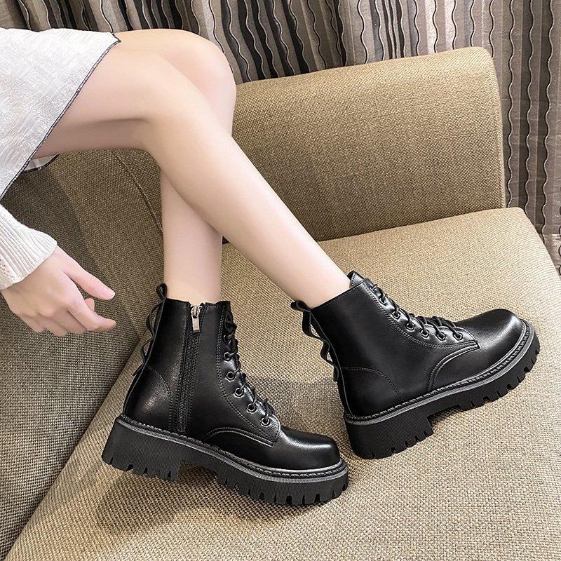 Bốt nữ cao cổ 4 phân dây buộc cá tính (Mã 2062