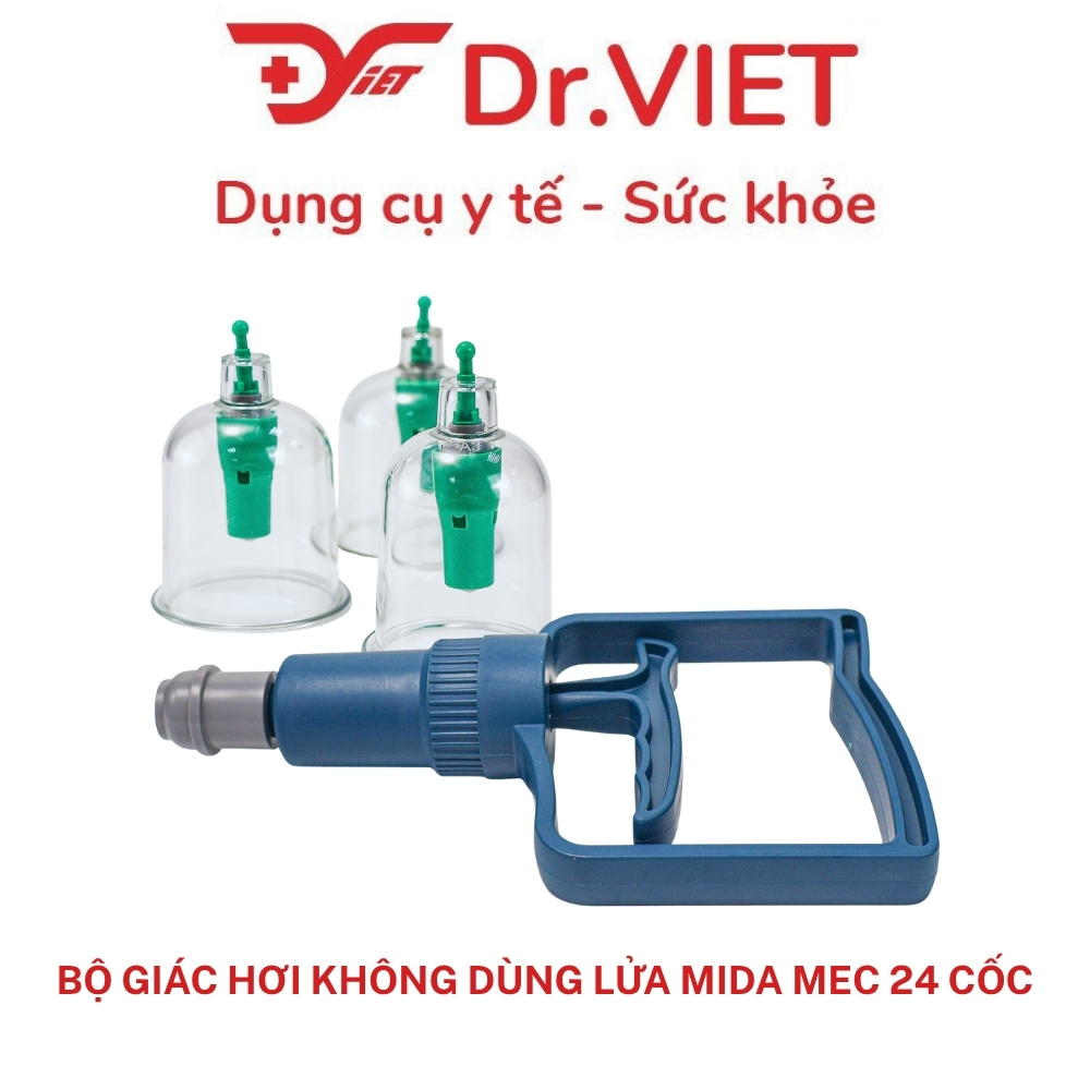 Bộ Giác Hơi Không Dùng Lửa MIDA Mec 24 Cốc FCT0024, Hút Chân Không An Toàn, Nhựa Nguyên Sinh, Có Dây Tự Giác Lưng