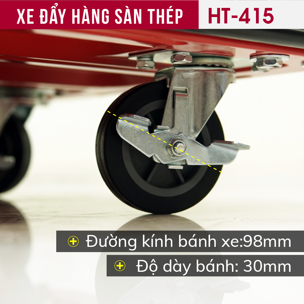 Xe đẩy hàng 4 bánh gấp gọn sàn thép FUJIHOME nhập khẩu, xe kéo hàng xếp gọn, bánh xe có chốt hãm - hàng chính hãng