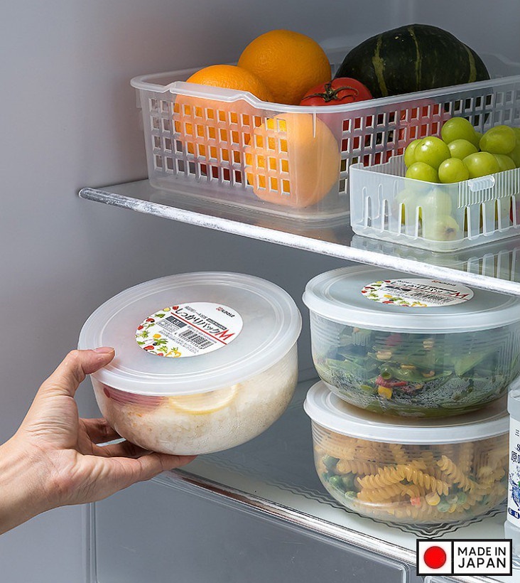 Bộ 3 hộp đựng thực phẩm sạch , đồ khô loại tròn có nắp 1.3L - Hàng nội địa Nhật