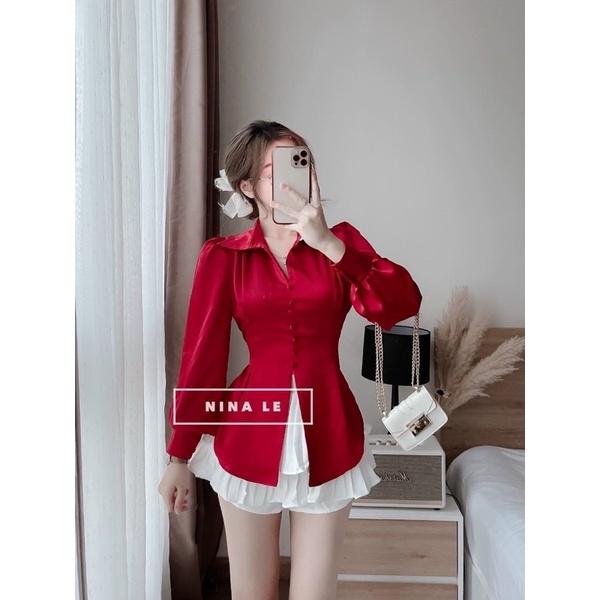 Sét áo cổ sơ mi tay dài kèm chân váy xoè thời trang cá tính