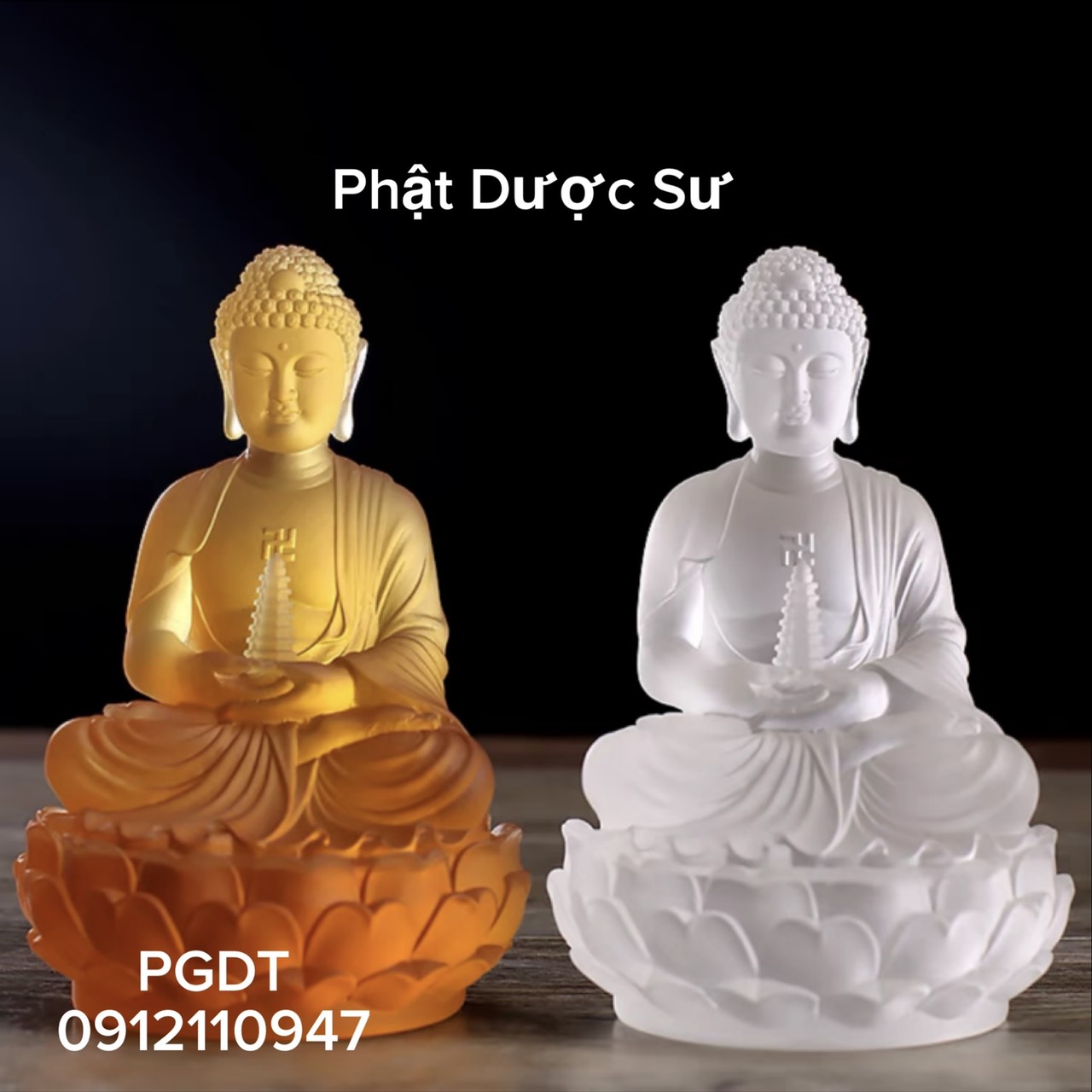 Tôn tượng Phật Dược Sư kiểu Tịnh Độ cỡ 12.5cm - bằng ngọc liuli 