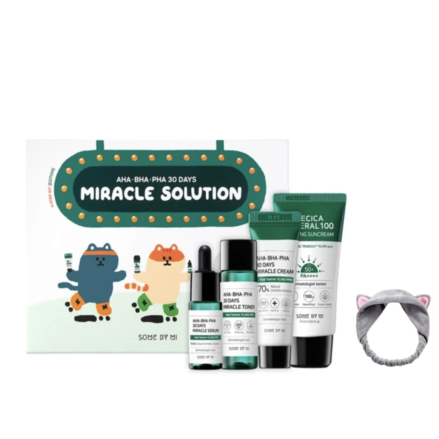 Bộ Kit 4 Món Dưỡng Da Làm Giảm Mụn Some By Mi AHA - BHA - PHA 30 Days Miracle Solution 4- Step Kit +Tặng Kèm 1 Băng Đô Tai Mèo (Màu Ngẫu Nhiên)