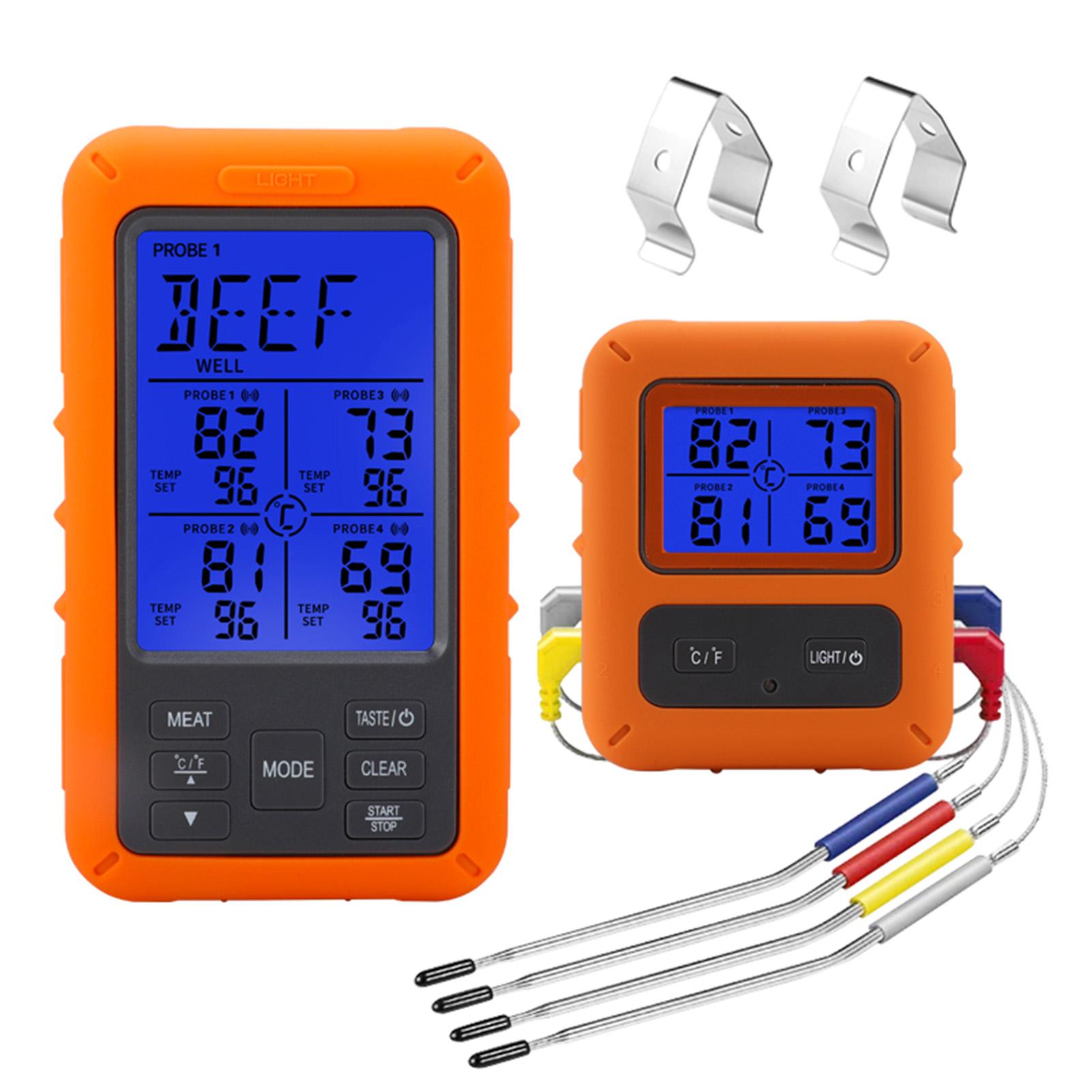 Wireless Meat Thermometer with 4 Probes 328Ft Long Range Colorful LCD Backlight Display Countdown Timer Temperature Alarm Digital Remote BBQ Thermometers for Barbeque Grill Oven Kitchen