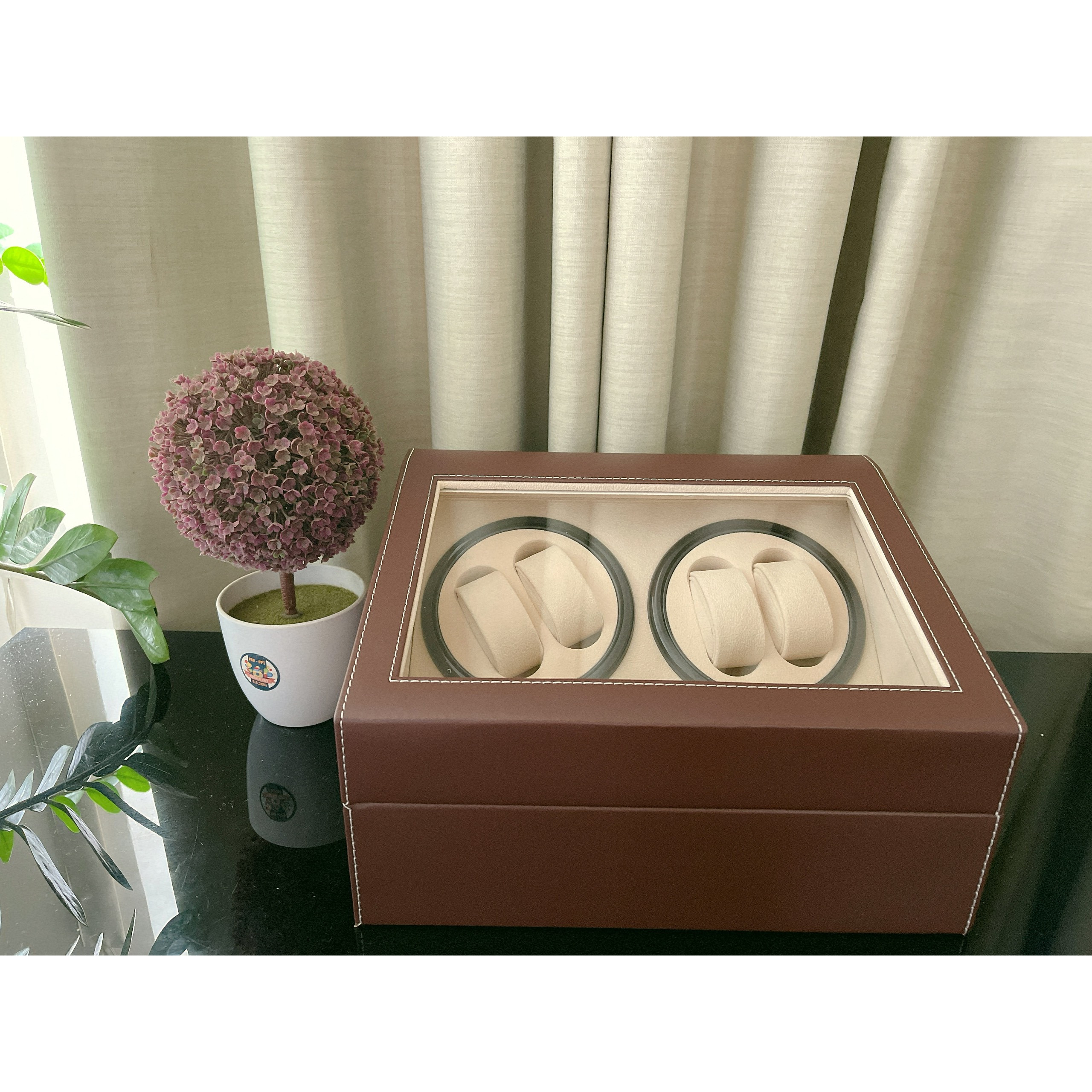 Hộp Đựng Đồng Hồ Cơ 4 Xoay Và 6 Trưng Bày Da Cao Cấp - Nâu