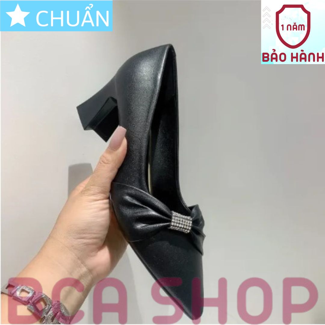 Giày cao gót nữ 5p RO413 ROSATA tại BCASHOP mũi nhọn đính nơ và hạt lấp lánh - màu đen