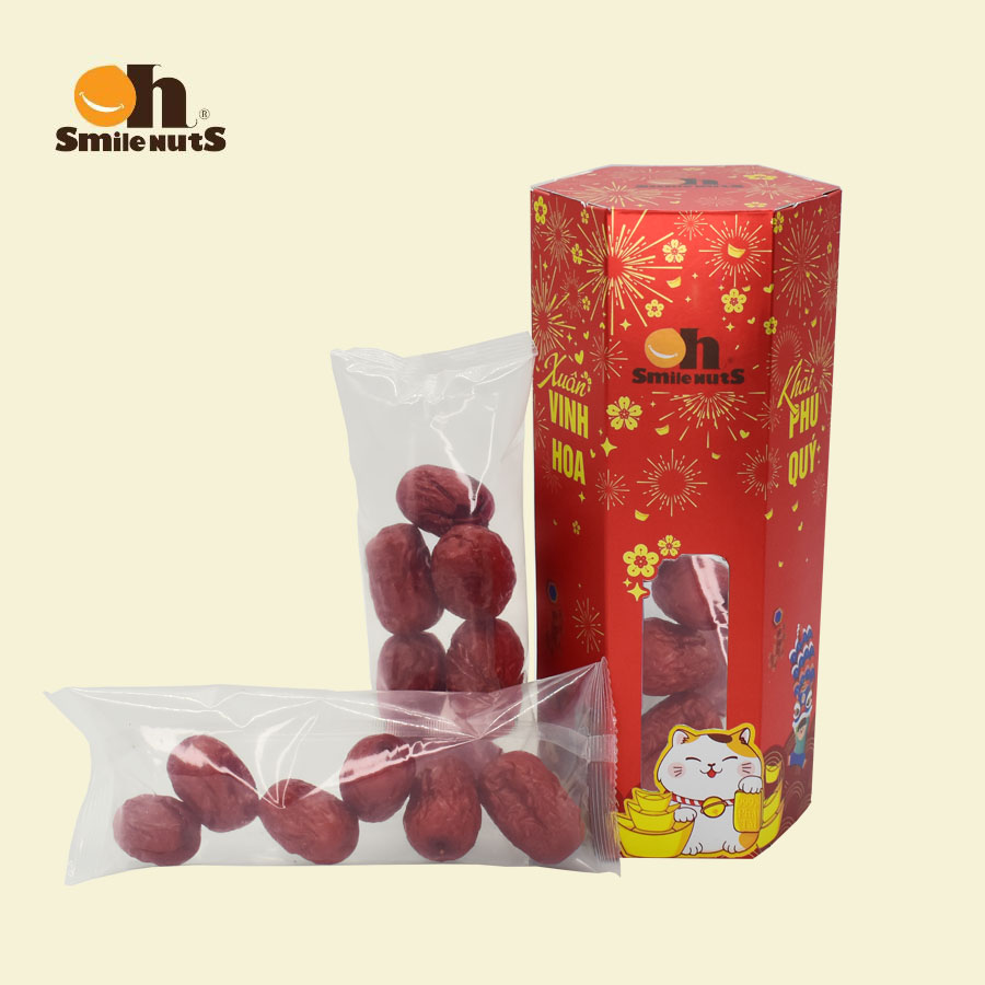 Táo Đỏ Khô Tân Cương Cao Cấp Smile Nuts hộp 100g _ Quà tết hộp lục giác 2023 _ Táo đỏ Tân Cương CAO CẤP, Quả siêu to size Jumbo, táo đỏ chín khô tự nhiên, hàng tuyển chọn