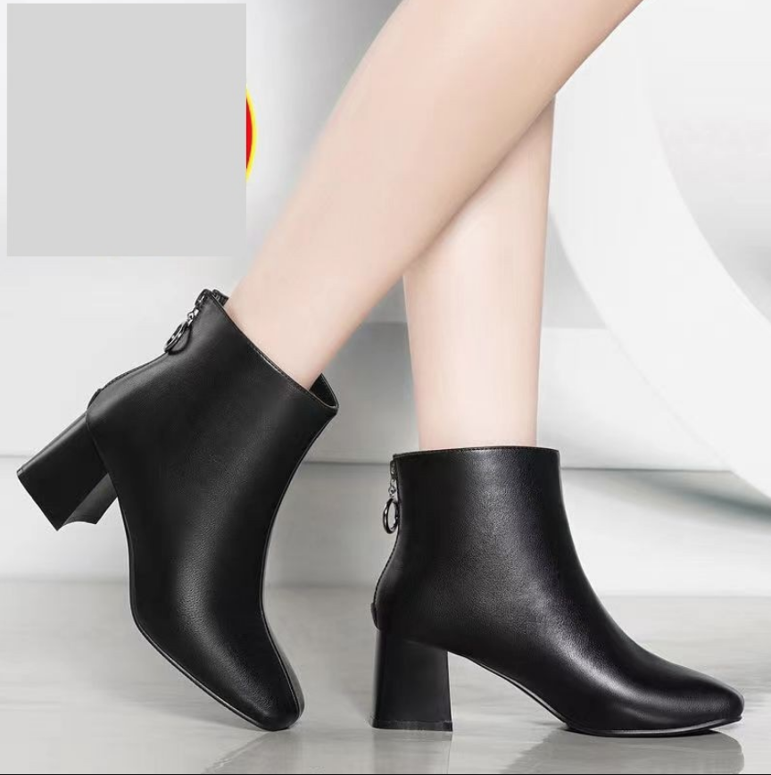 [ Size 35- 40] Boot cổ ngắn gót vuông đế thấp ĐƠN GIẢN 2 màu ĐEN - TRẮNG GBN116