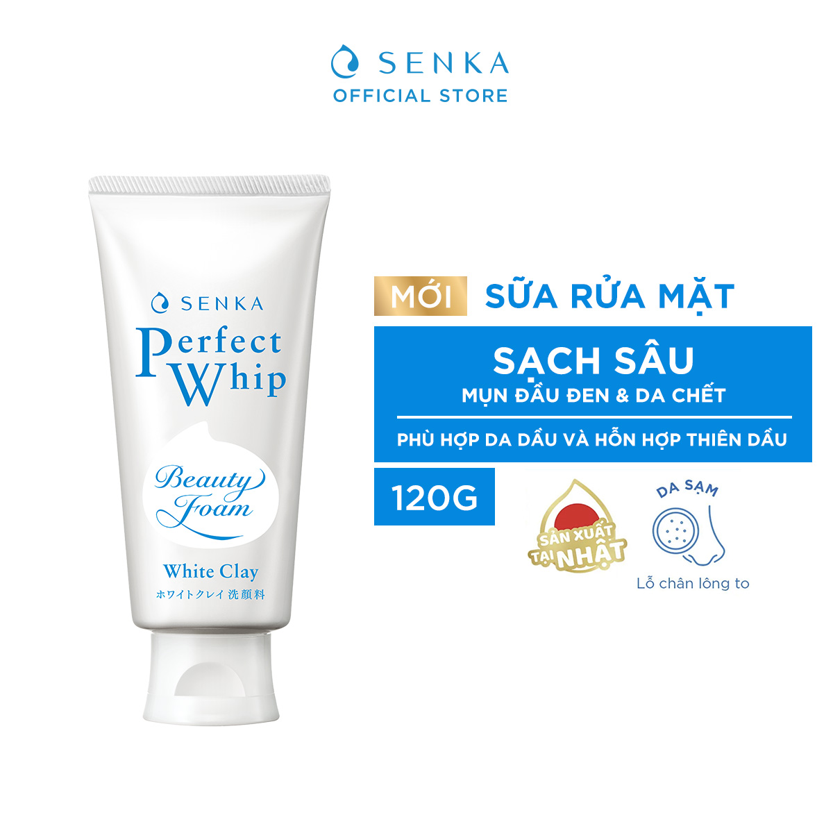 Sữa Rửa Mặt Tạo Bọt Chiết Xuất Đất Sét Trắng Senka Perfect White Clay New 14840 (120g)