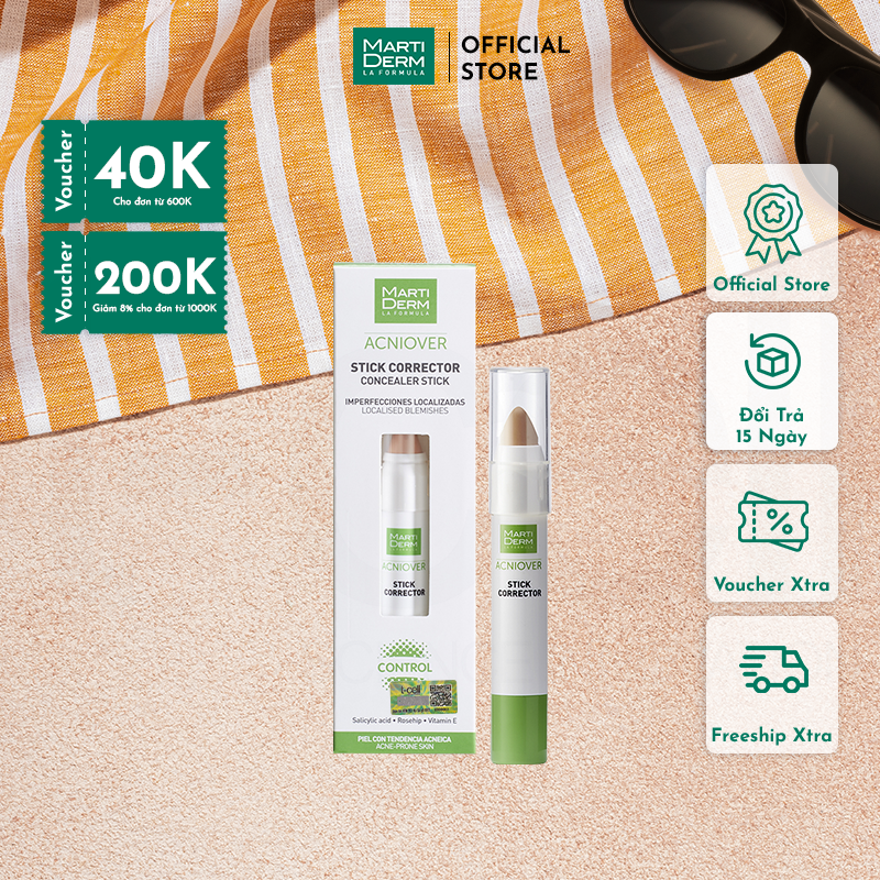 Bút che khuyết điểm &amp; làm giảm mụn - MartiDerm Acniover Cover Stick Corrector (15ml)