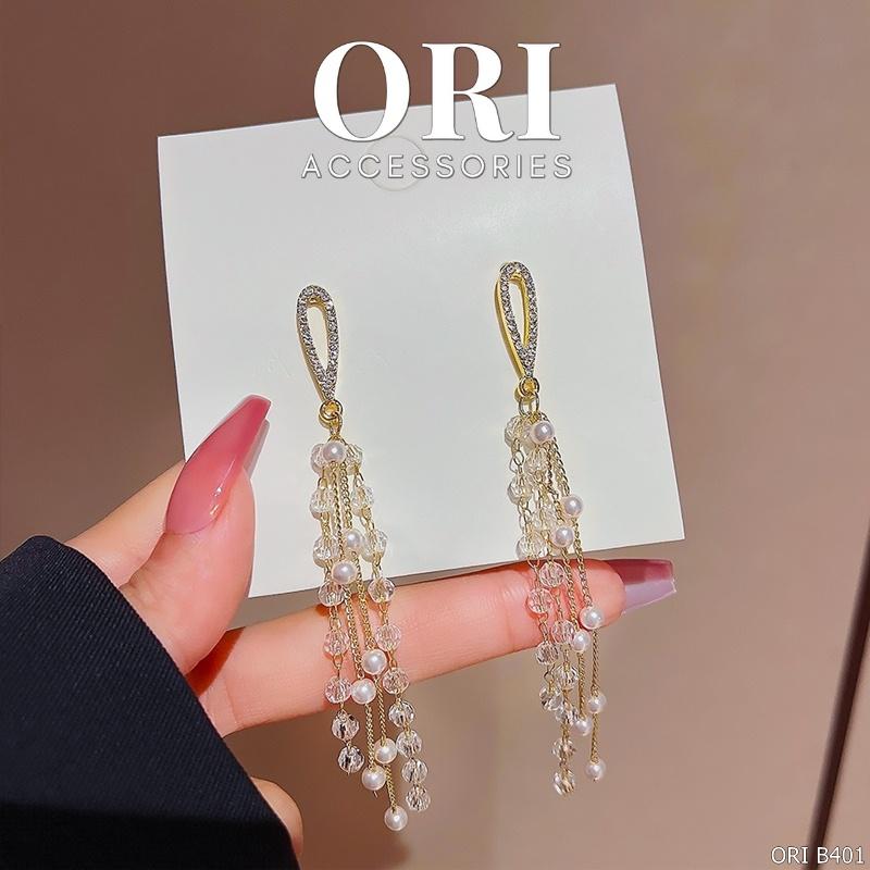 Bông tai nữ dáng dài chuỗi đính đá Kerenza sang trọng ORI ACCESSORIES B401