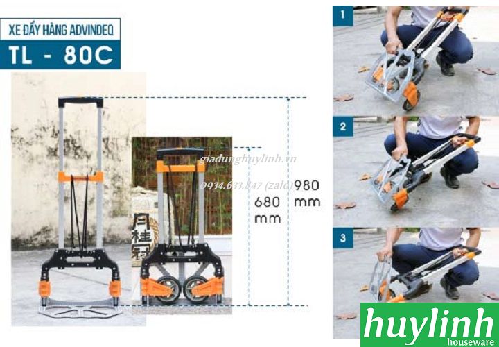 Xe đẩy hàng 2 bánh rút gọn Advindeq TL-80C - Tải trọng tối đa 80kg - Hàng chính hãng