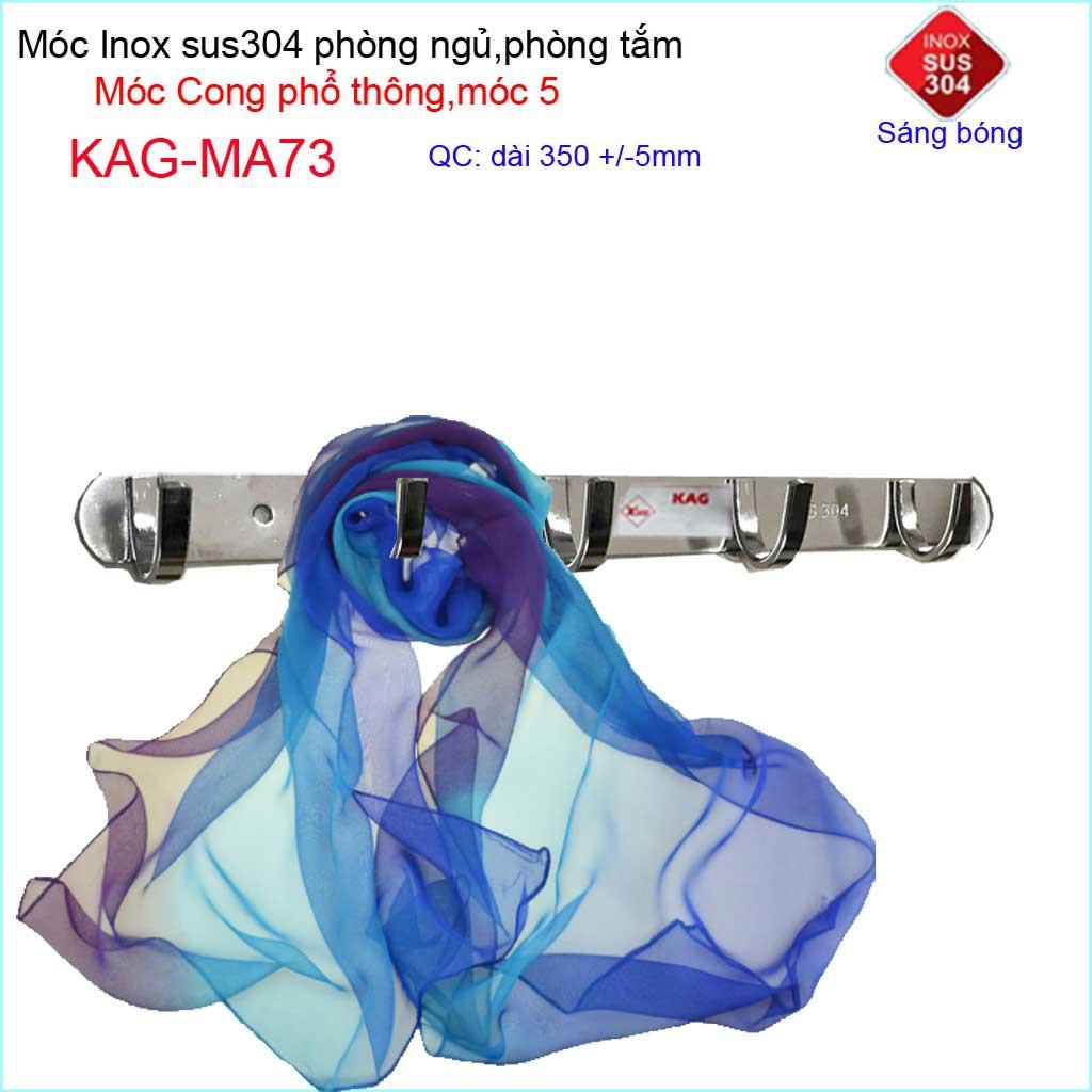 Móc cong treo quần áo inox 304 cao cấp dày, móc Kace 5 móc treo đồ nhà tắm KAG-MA73