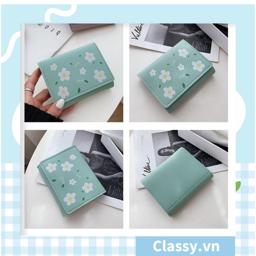 Ví nữ Classy mini cao cấp ngắn cute dễ thương nhỏ gọn bỏ túi thời trang in hình hoa năm cánh T277