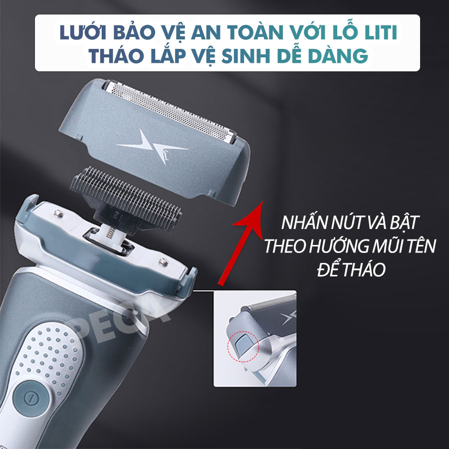 Máy cạo râu chuyên nghiệp Kemei KM-111 lưỡi kép nổi sắc bén kèm đầu tỉa phụ sạc nhanh USB chống thấm nước IPX5 