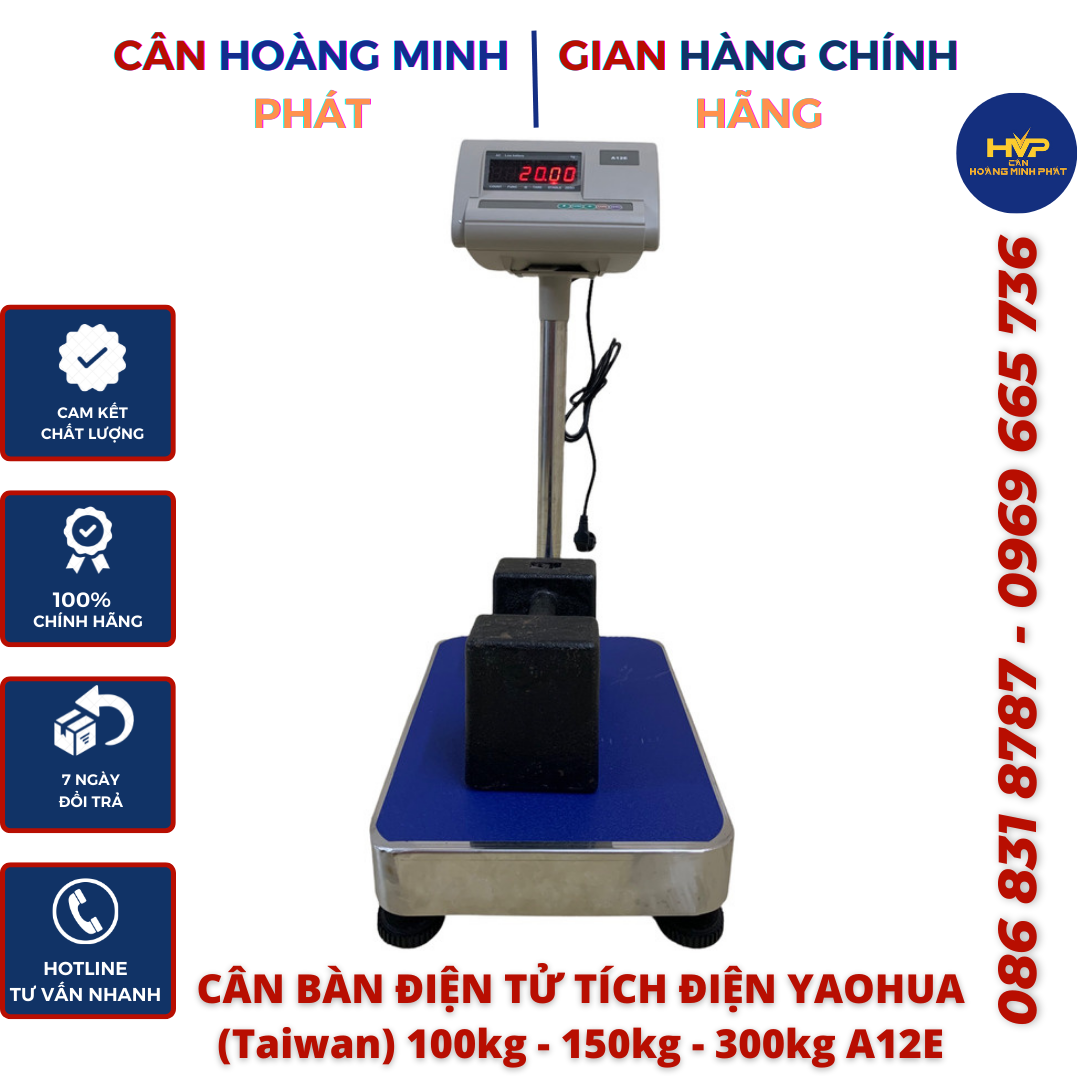 Cân bàn điện tử YAOHUA (Taiwan) 100kg - 150kg - 200kg - 300kg A12E (cân điện tử) . Tải trọng nặng tối đa cho phép [ CÂN HOÀNG MINH PHÁT