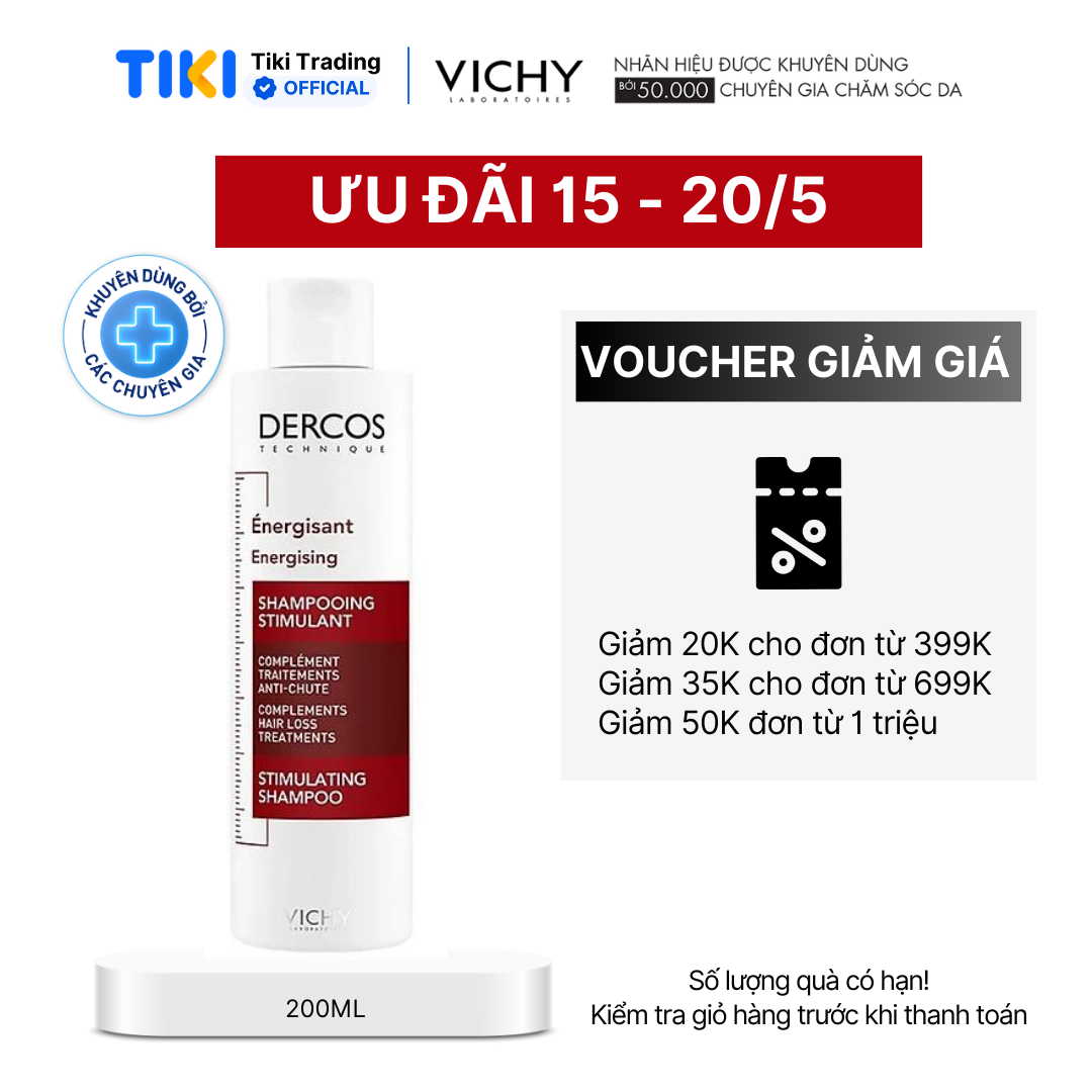 Dầu gội ngăn ngừa và giảm rụng tóc Vichy Dercos Energising Aminexil Stimulating Shampoo Hairloss 200ml