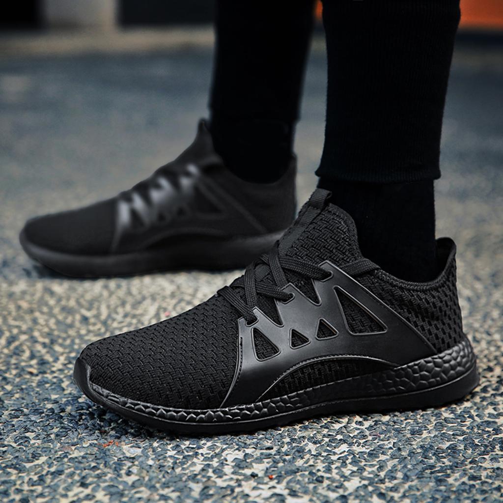 Men's Lightweight Breathable Black Mesh Street Sport Walking Shoes Casual Sneakers