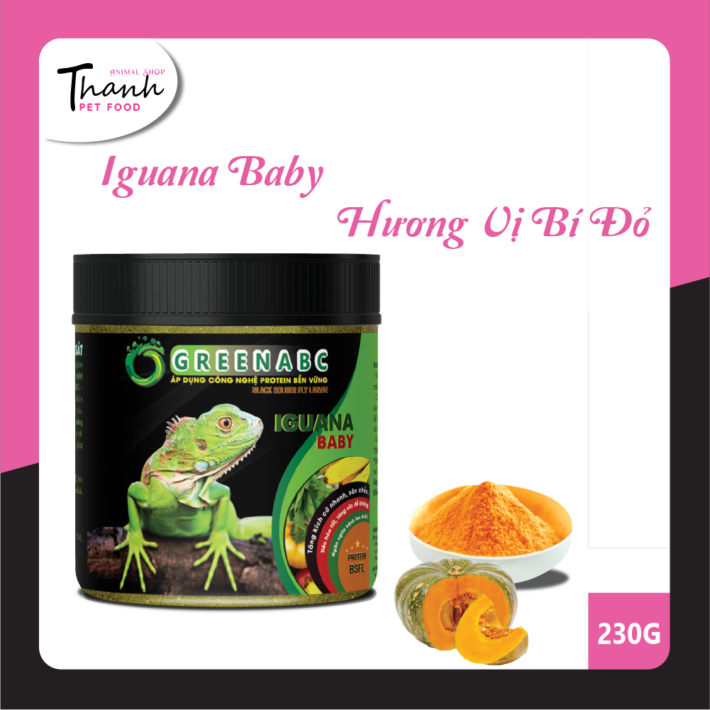 Thức ăn bò sát Iguana Baby nhãn GREENABC vị bí đỏ dùng cho Iguana từ mới nở cho đến 9x – Tăng trưởng nhanh, lên màu đẹp, phòng chống MBD, teo đuôi – Hộp 230g